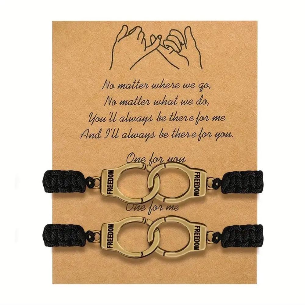 Bracelet, Couple’s Handcuff Bracelet Set, New, Black & Bronze